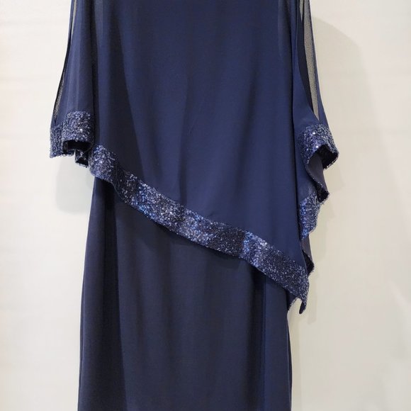 Chaps Sequin Cold Shoulder Chiffon Overlay Dress - Picture 4 of 10